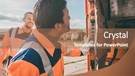  Presentation with working together - Presentation featuring working together on emptying dustbin background and a coral colored foreground