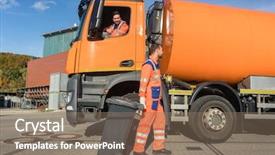  Presentation with working together - Audience pleasing theme consisting of working together on emptying dustbin backdrop and a coral colored foreground