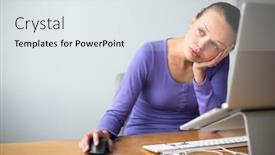  Presentation with working - Cool new presentation theme with working-too-hard-young-woman backdrop and a white colored foreground