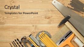  Presentation with tools - PPT theme having working tools on a wooden background and a coral colored foreground