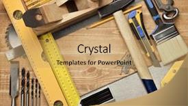  Presentation with chisel - PPT theme enhanced with working tools on a wooden background and a  colored foreground