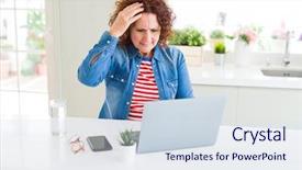  Presentation with brain computer interface head - Slide set having working using computer laptop stress background and a  colored foreground