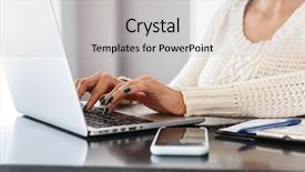  Presentation with human computer interaction mobile app - Slide deck enhanced with working wion th laptop computer background and a light gray colored foreground