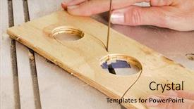  Presentation with band - Presentation design having working with a band saw background and a coral colored foreground