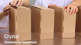  Presentation with conveyor belt - Slide deck having working with boxes at conveyor background and a coral colored foreground