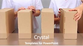  Presentation with conveyor belt - Slide set featuring working with boxes at conveyor background and a coral colored foreground