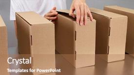  Presentation with conveyor belt - Colorful presentation theme enhanced with working with boxes at conveyor backdrop and a coral colored foreground