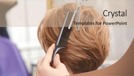  Presentation with hairdressing salon - Slide set featuring working with client at salon background and a soft green colored foreground