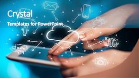 Presentation with cloud technology - Colorful presentation enhanced with working with cloud technology system backdrop and a teal colored foreground