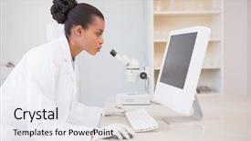  Presentation with laboratory - Cool new slide deck with working with computer in laboratory backdrop and a white colored foreground