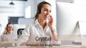  Presentation with emotional intelligence business - Cool new presentation theme with working with computer wearing headphones backdrop and a mint green colored foreground