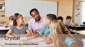  Presentation with school kids - Audience pleasing slides consisting of working with elementary school kids backdrop and a coral colored foreground