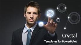  Presentation with ways working - Beautiful PPT layouts featuring working with hightech touchscreen pressing backdrop and a dark gray colored foreground