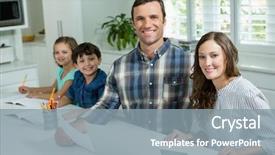  Presentation with childrens - Slide deck featuring working with laptop and childrens background and a  colored foreground