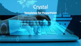  Presentation with ship - Colorful PPT layouts enhanced with working with laptop closeup logistics backdrop and a teal colored foreground