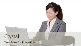  Presentation with laptop - Colorful theme enhanced with working with laptop on desk backdrop and a light gray colored foreground