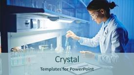  Presentation with laboratory - Slide deck enhanced with working with liquids in laboratory background and a light blue colored foreground