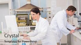  Presentation with cytology laboratory - Amazing slide deck having working with microscope and computer backdrop and a  colored foreground