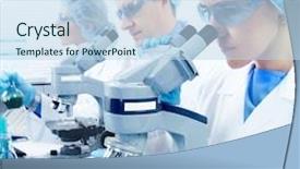  Presentation with laboratory animal science - PPT layouts consisting of working with microscopes at laboratory background and a sky blue colored foreground