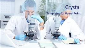  Presentation with science - Presentation enhanced with working with microscopes at laboratory background and a sky blue colored foreground