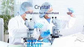  Presentation with science - Slides featuring working with microscopes at laboratory background and a sky blue colored foreground