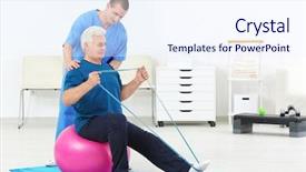  Presentation with physiotherapist - PPT layouts featuring working with patient in rehabilitation background and a sky blue colored foreground