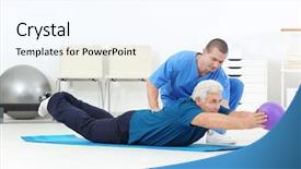  Presentation with physiotherapist - Slide deck consisting of working with patient in rehabilitation background and a sky blue colored foreground