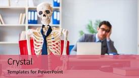  Presentation with skeleton - Cool new slide set with working with skeleton in office backdrop and a coral colored foreground