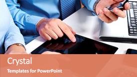  Presentation with education on computer black hands - Presentation theme with working with tablet computer technology background and a coral colored foreground