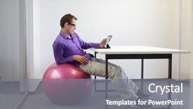  Presentation with tablet - Beautiful presentation theme featuring working with tablet in office backdrop and a gray colored foreground