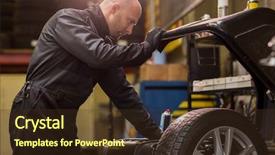  Presentation with mechanic car service repair maintenance - PPT theme with working with wheel balancing machine background and a tawny brown colored foreground