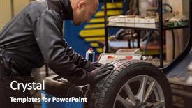  Presentation with mechanic car service repair maintenance - Beautiful PPT layouts featuring working with wheel balancing machine backdrop and a wine colored foreground