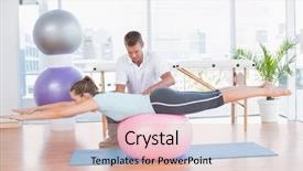  Presentation with exercise trainer - Amazing PPT theme having working with woman on exercise backdrop and a lemonade colored foreground