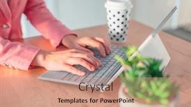  Presentation with pink home office - Theme consisting of working-woman-typing-on-laptop background and a coral colored foreground