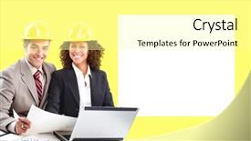  Presentation with architects - Colorful presentation design enhanced with working young architects backdrop and a blonde colored foreground