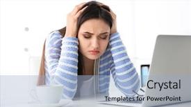  Presentation with sexual harrasment at workplace - Audience pleasing slides consisting of worklace life balance - tired woman at workplace backdrop and a light blue colored foreground