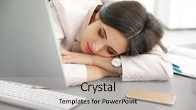  Presentation with sleeping - Cool new slide set with worklace life balance - tired woman sleeping at workplace backdrop and a light gray colored foreground