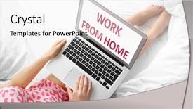  Presentation with bed - Colorful presentation design enhanced with worklace life balance - woman sitting with laptop backdrop and a  colored foreground