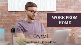  Presentation with home office - Presentation theme consisting of worklace life balance - young man sitting with laptop background and a coral colored foreground