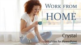  Presentation with home office - Amazing presentation theme having worklace life balance - young woman sitting with laptop backdrop and a mint green colored foreground