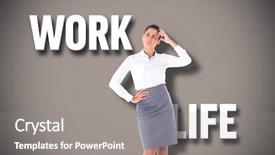  Presentation with grey plastics - Cool new presentation theme with worklife balance women - focused businesswoman against grey background backdrop and a gray colored foreground