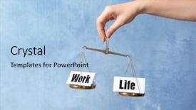  Presentation with work life balance - Slide set enhanced with worklife balance women - woman holding scales with words background and a light blue colored foreground