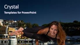  Presentation with standing out in the crowd - Presentation with worklife balance women - young attractive happy woman practicing background and a navy blue colored foreground