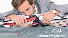  Presentation with paperwork - Beautiful presentation design featuring workload - man drowning in stacks backdrop and a gray colored foreground