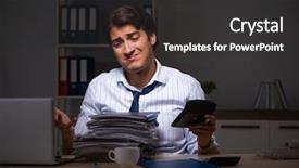  Presentation with late - PPT layouts featuring workload - young financial manager working late background and a dark gray colored foreground