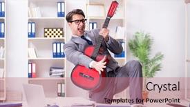  Presentation with handsome - Audience pleasing presentation consisting of workload - young handsome businessman playing guitar backdrop and a coral colored foreground