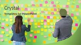  Presentation with blue green future tech business - Cool new theme with workload balance - business colleagues discussing future priorities backdrop and a soft green colored foreground