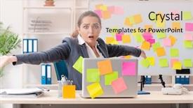  Presentation with workload - Colorful slide set enhanced with workload balance - young female employee in conflicting backdrop and a lemonade colored foreground