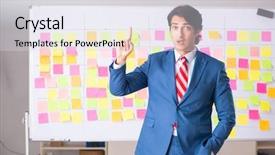  Presentation with employee job satisfaction and extravert - Amazing PPT theme having workload balance - young handsome employee with many backdrop and a sky blue colored foreground