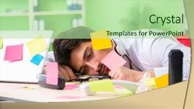  Presentation with workload - Presentation design with workload balance - young help desk operator working background and a mint green colored foreground